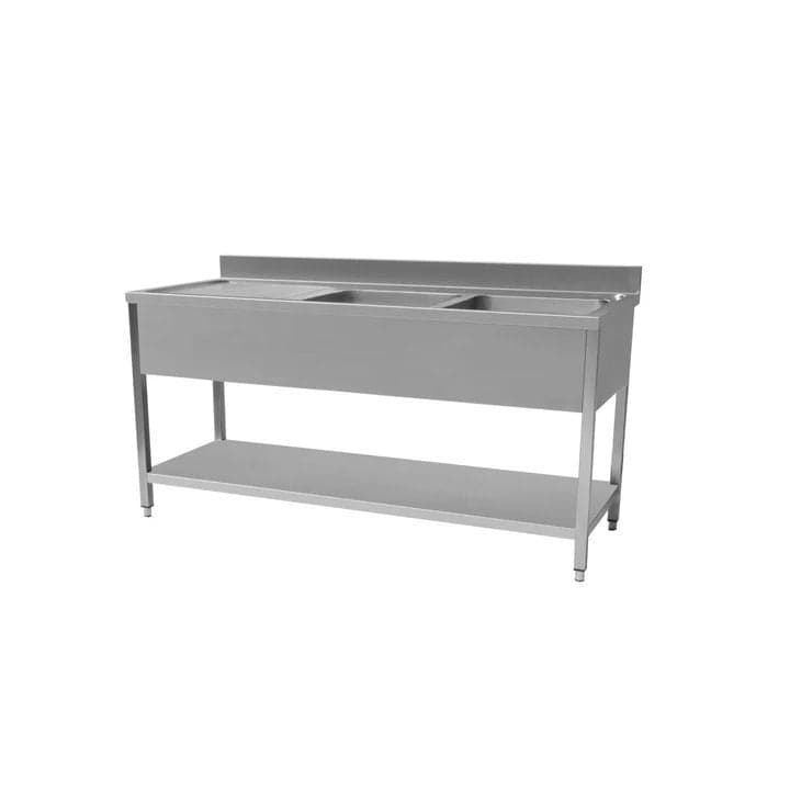 Hamoki Stainless Steel Double Sink With Left Hand Drainer & Mixer Tap, 180x60cm, Model- STSK-166L
