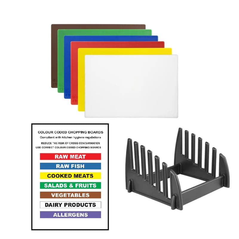 Chefset Six Piece Chopping Board Set, With Rack & Wall Chart