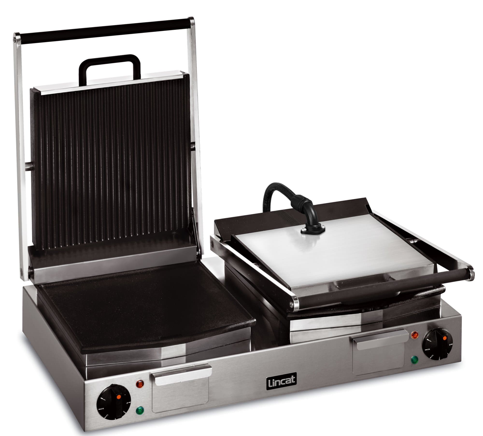 Lincat Lynx 400 Tabletop Electric Twin Contact/Panini Grill, Ribbed Upper/Flat Lower Plate, 13amp, Model- LRG2