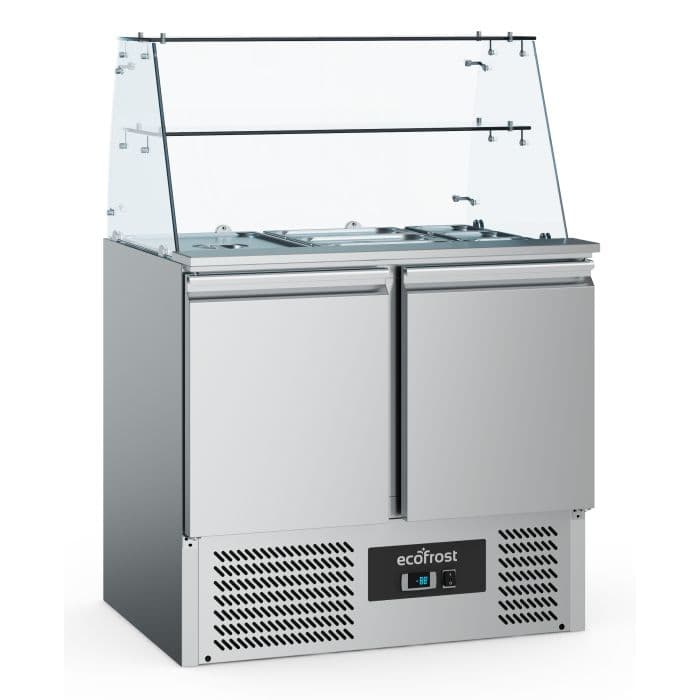 Ecofrost Two Door Saladette Fridge With Glass Cover, 90cm. Model- 7950.5105. Delivery Included