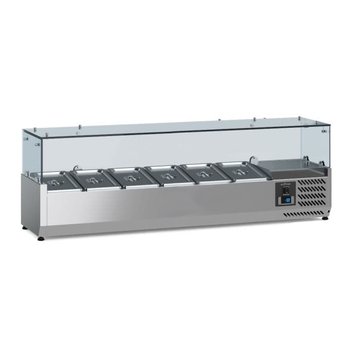Ecofrost Tabletop Toppings Fridge With Glass Surround, For 6x 1/4GN Pans/140cm. Model-7950.5117.Delivery Included