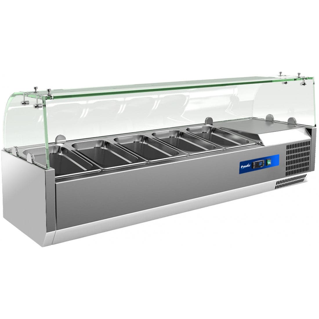 Prodis 180cm 8x1/3GN Tabletop Toppings Fridge With Curved Glass Surround, Model-EC-T18G. Delivery Included