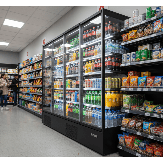 Prodis 256cm/Four Door Panoramic Frameless Glass Door Multideck -Black, Model- XMD2500-P-FGD-K. Delivery Included — image 2