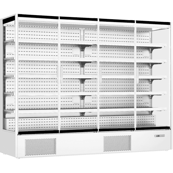 Prodis 257cm/Four Door Panoramic Frameless Glass Door Multideck -White, Model- XMD2500-P-FGD-W. Delivery Included